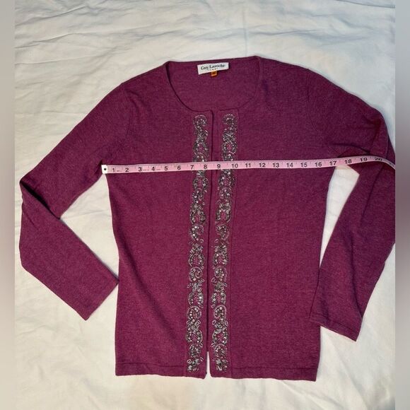 Guy Laroche Vintage Beaded Sweater Set Lambswool Angora Cashmere Purple Knit 40 - Picture 12 of 16